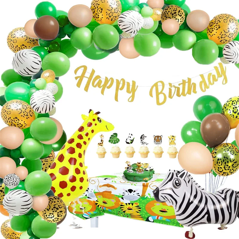 

78PC Jungle Safari Themed Happy Birthday Banner Zebra Balloon Set for Gender Reveal Wedding Party Baby Shower Decorations Globos