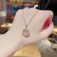 korea fashion gold plating flower zircon pendant necklace titanium steel chain choker necklace collares wholesale