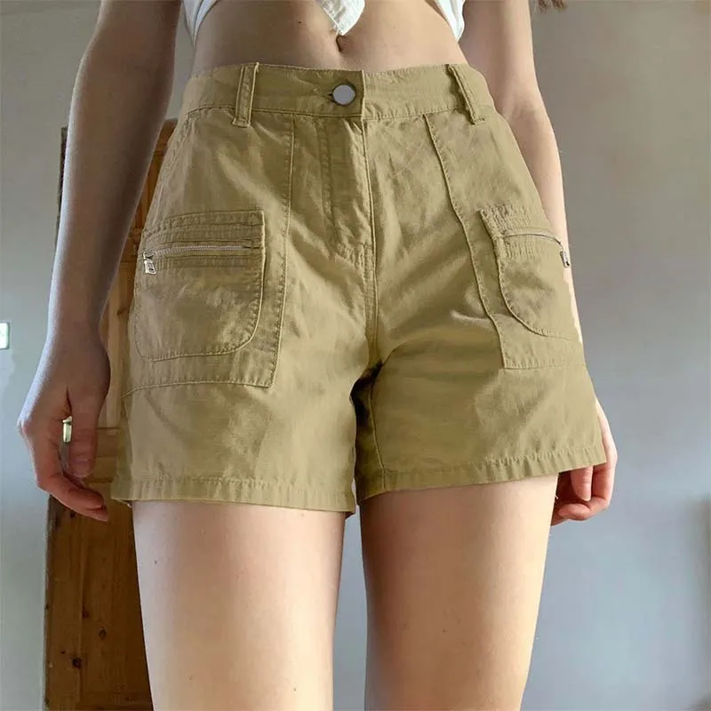 

Summer Low Waist Casual Harajuku Shorts Women 2022 Asymmetri Pocket American Workwear Button Short Pants Street Y2K