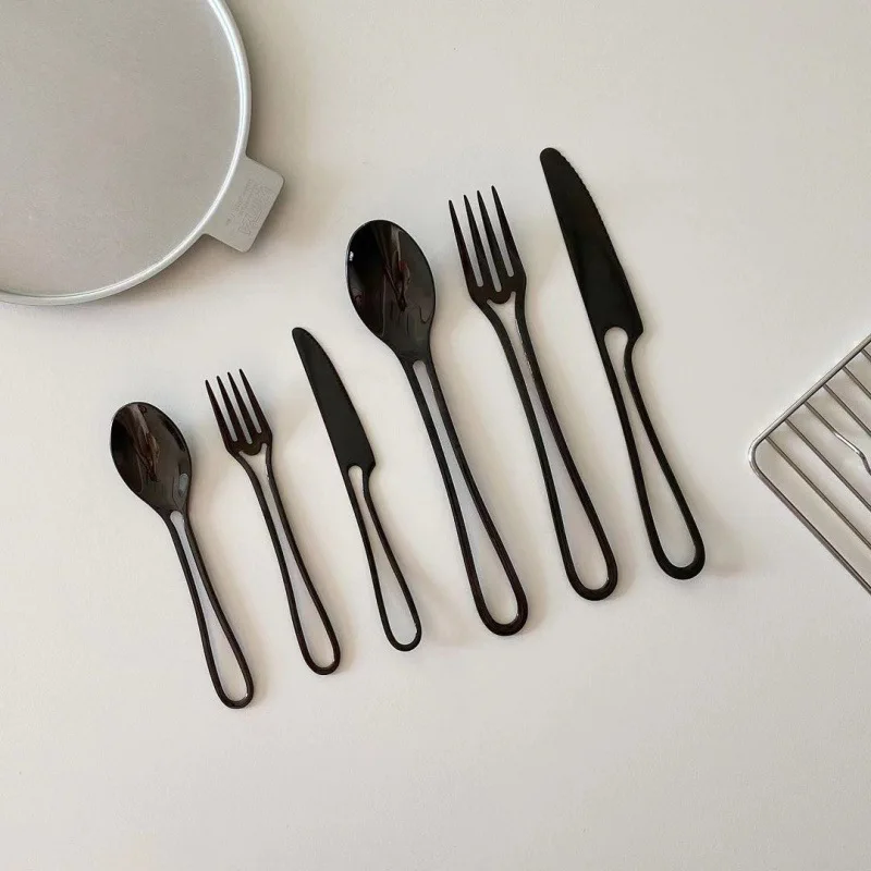 Ins Cutlery Set Stainless Steel Flatware Western Dessert Forks Spoons Steak Knives Cake Spoon Silverware Set Kitchen Accessories images - 6
