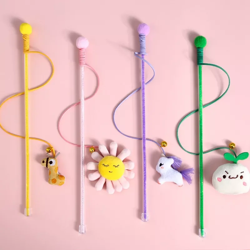

NEW Cat Cartoon Plush Bell Funny Cat Stick Unicorn Sun Flower Bean Sprout Pet Interactive Vocal Toy Cat Accessories Pet