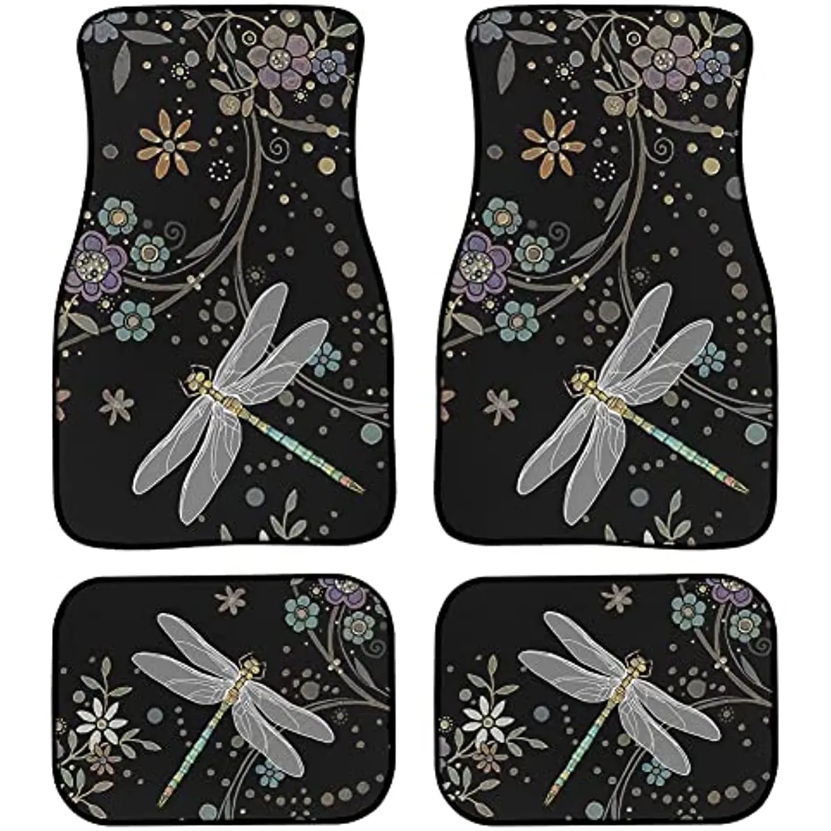 

Kuiaobaty Floral Dragonfly Print Car Floor Mat Vintage Black Carpet Anti-Slip Rubber Mat Pack of 4 Auto Accessiores for Car SUV