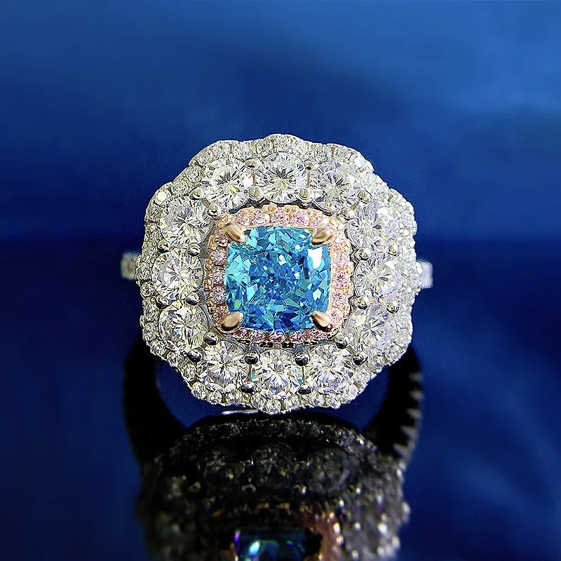 

The new one-carat 925 silver high-carbon diamond pop ring 6 * 6 Hailanbao luxury ins style live broadcast pop