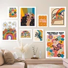 Абстрактная картина хиппи, цветок, радуга, женщина, пчела, Настенная картина, скандинавские постеры и принты, настенные картины для декора гостиной