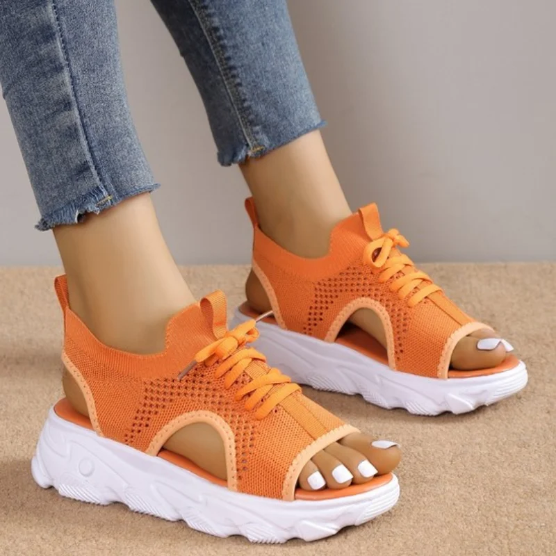 Sandal Women Summer 2023 Casual Platform Shoes Thick-Soled Lace-Up Sandalias Open Toe Beach Shoes for Women Zapatos Mujer