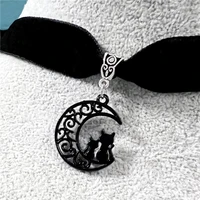 fashion crescent and cat collar necklace black velvet collar necklace gifts for cat lovers