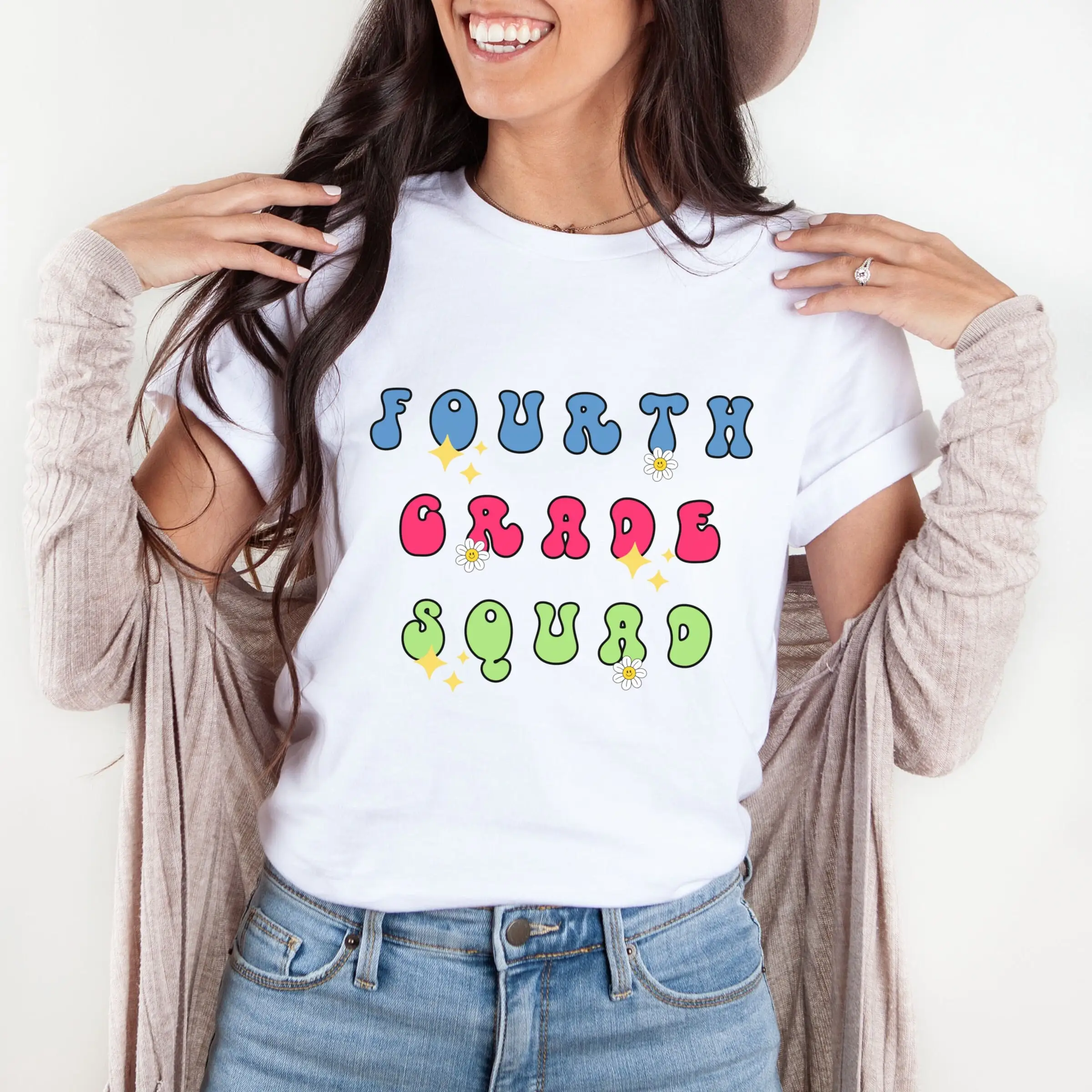 Футболка для учителя 4-го класса четвертый ретро первый день школы О Эй Форт