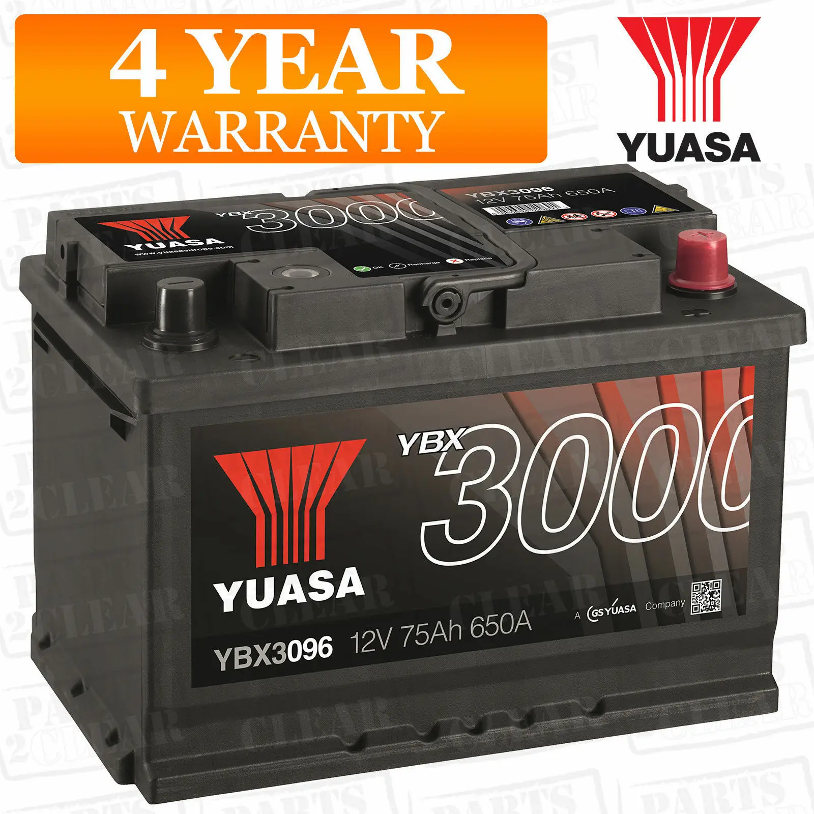 

Yuasa 12v 75Ah 650A Car Battery YBX3096 (HB096 / HCB096)