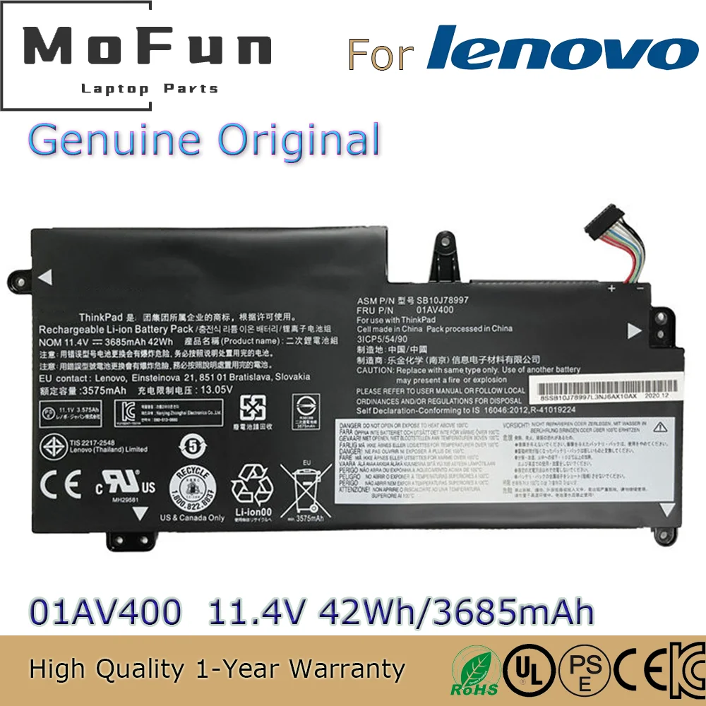 Новый оригинальный 01AV400 11 4 в 42Wh Аккумулятор для ноутбука Lenovo ThinkPad New S2 2018 13 Chromebook