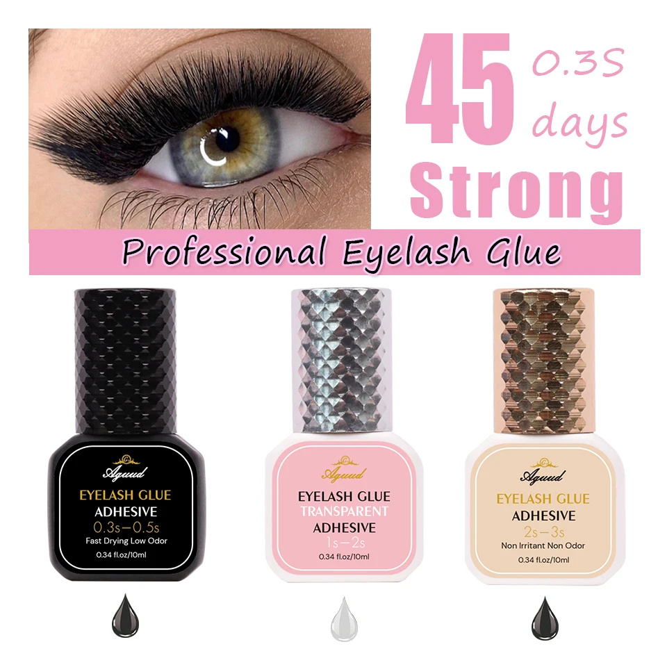 

0.3 Sec Fast Drying Strong Individual False Lashes Glue Retention 45 Days Waterproof Adhesive Low Smell No Irritation Lash Glue