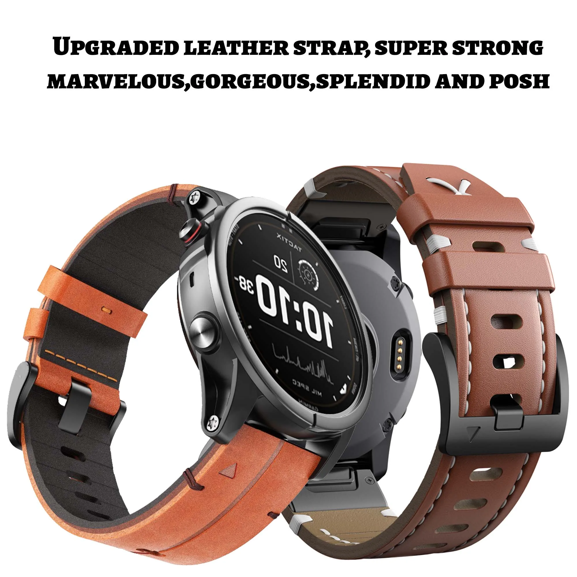 Кожанный ремешок для наручных часов Garmin Fenix 7X Pro/6X Pro/6X/5X Plus цвет в ассортименте