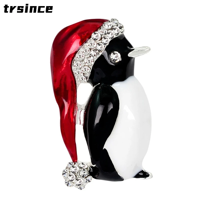 

Lovely Penguin Brooches Christmas Gifts Enamel Rhinestones Ball Red Hat Penguin Christmas Brooch for The New Year Gift