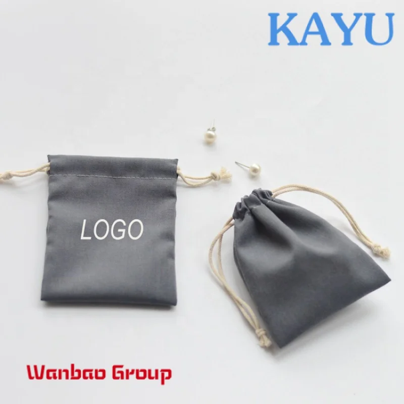 Custom Logo Printed Grey Cotton Linen Drawstring Pouch Cotton Linen Gift Packing Bag