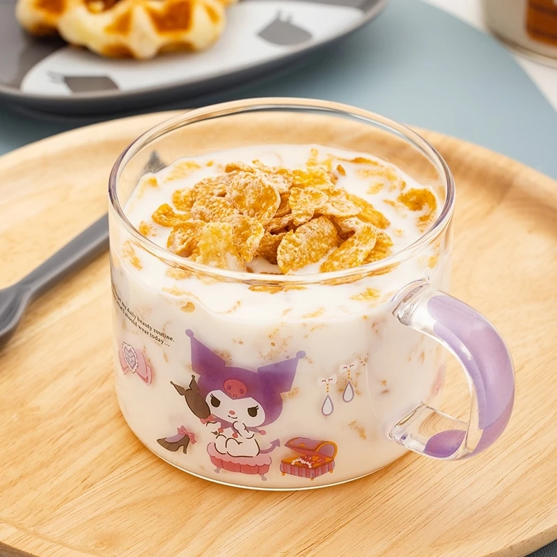 

Kawaii Sanrio Hello Kitty Cinnamoroll Kuromi Cup Anime Glass Water Cup Ins Printed Milk Coffee Heat-Resistant Tea Cup Girl Gift