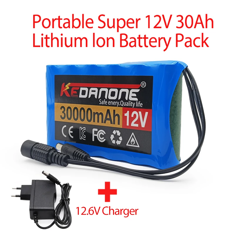 

NEW Portable 18650 Battery 3S2P 12V 30000mah Rechargeable Lithium Ion Battery Pack,For DC CCTV Cam Monitor+12.6V Charger