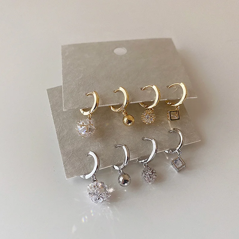 

Minar Luxury 4 Pieces/Set Spark CZ Zirconia Drop Earrings Set for Women Round Ball Square Hanging Earring Wholesale Jewelry 2022