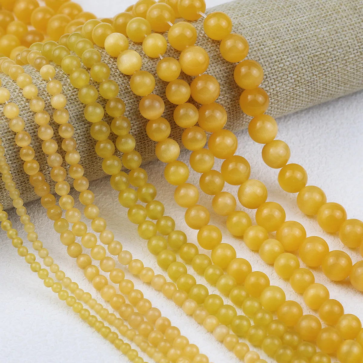 Натуральный опал темно-желтый камень кошачий глаз круглые свободные бусины для