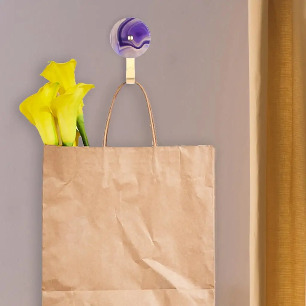 1Pc Polished Round Agate Slice Hanging Hooks Wall Mounted Contemporary Brass Clothes Coat Hooks Metal Hardware Furniture Decor