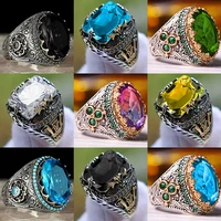 new inlaid crystal mens luxury ring personality retro big gemstone ring to attend the banquet party fashion jewelry