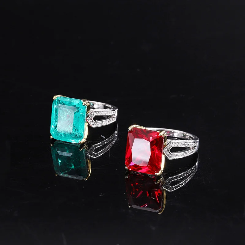 

Настоящие Роскошные брендовые Драгоценности S925 полностью серебряное кольцо Tiktok с имитацией дерева, бабушка, зеленое, красное прямоугольное кольцо с основным камнем