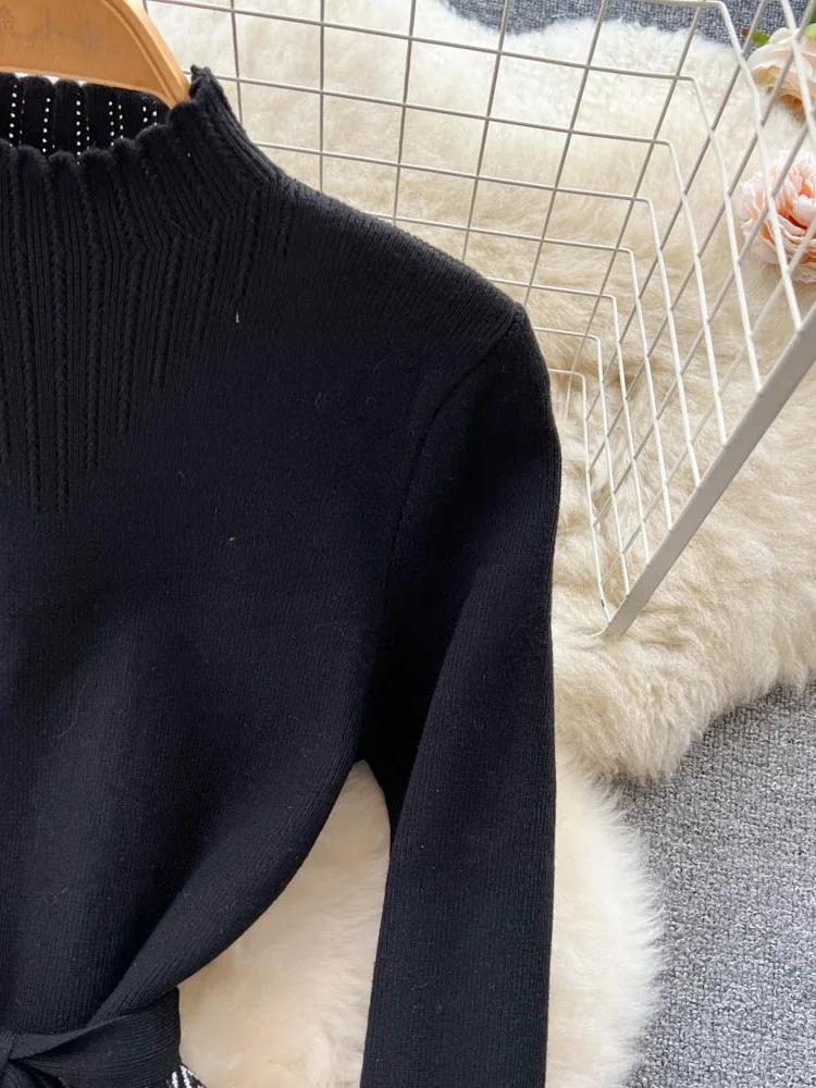 Женское зимнее толстое вязаное платье-свитер водолазка свободные платья на