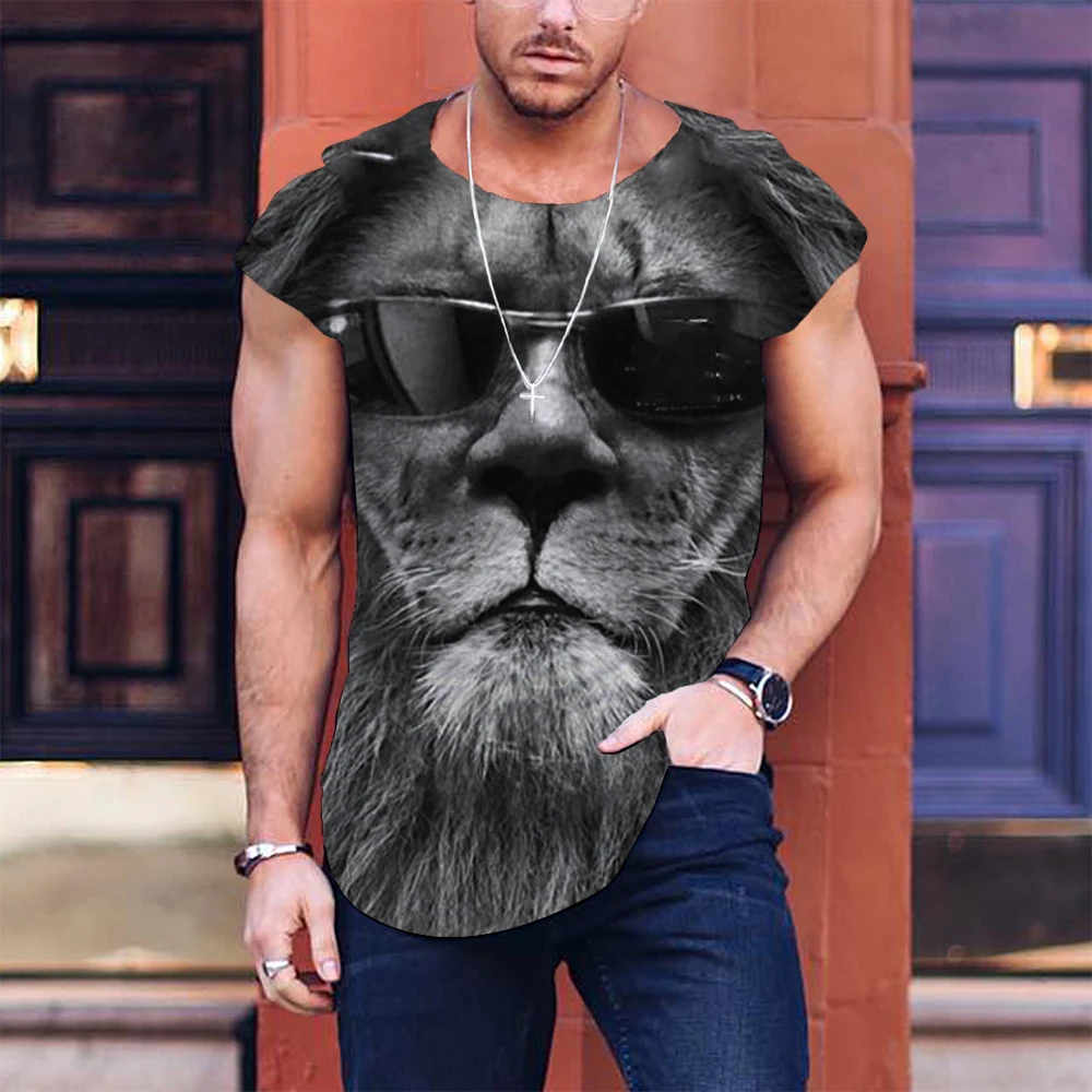 

2023 T Shirts for Men's Tee Animal Print 3d T-shirt Summer Short Sleeved Harajuku Loose Pullover Casual O-neck Oversized Shirts