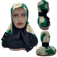 ramadan practical ready hijab scarf shawl snap casual chain printed satin patchwork women muslim eid mubarak new abaya turban