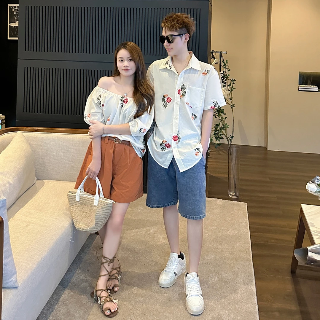 

2023 Family Vacation Clothes Father Mother and Son Daughter Clothing Dad Son Shirts Girls Floral Dress Resorts Look Women Blouse