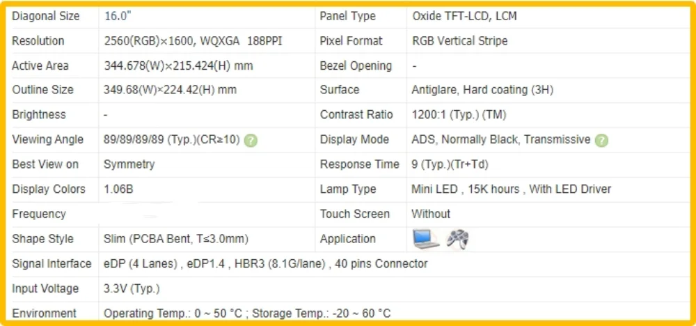 NE160QDM-NM7 NE160QDM NM7 QHD 2560x1600 16 0-дюймовый ЖК-дисплей для ноутбука IPS Тонкая панель без