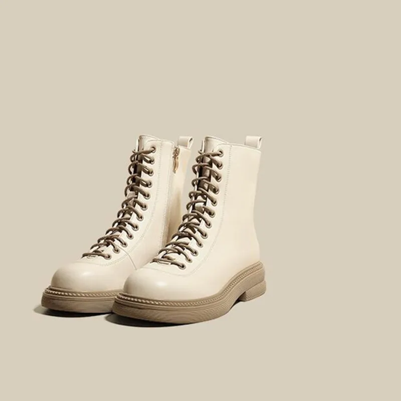 Autumn Women's Ankle Boots Thick Heels Platform Shoes Fashion Solid British Style Ladies Short Boot 2022 Lace Up Female Footwear