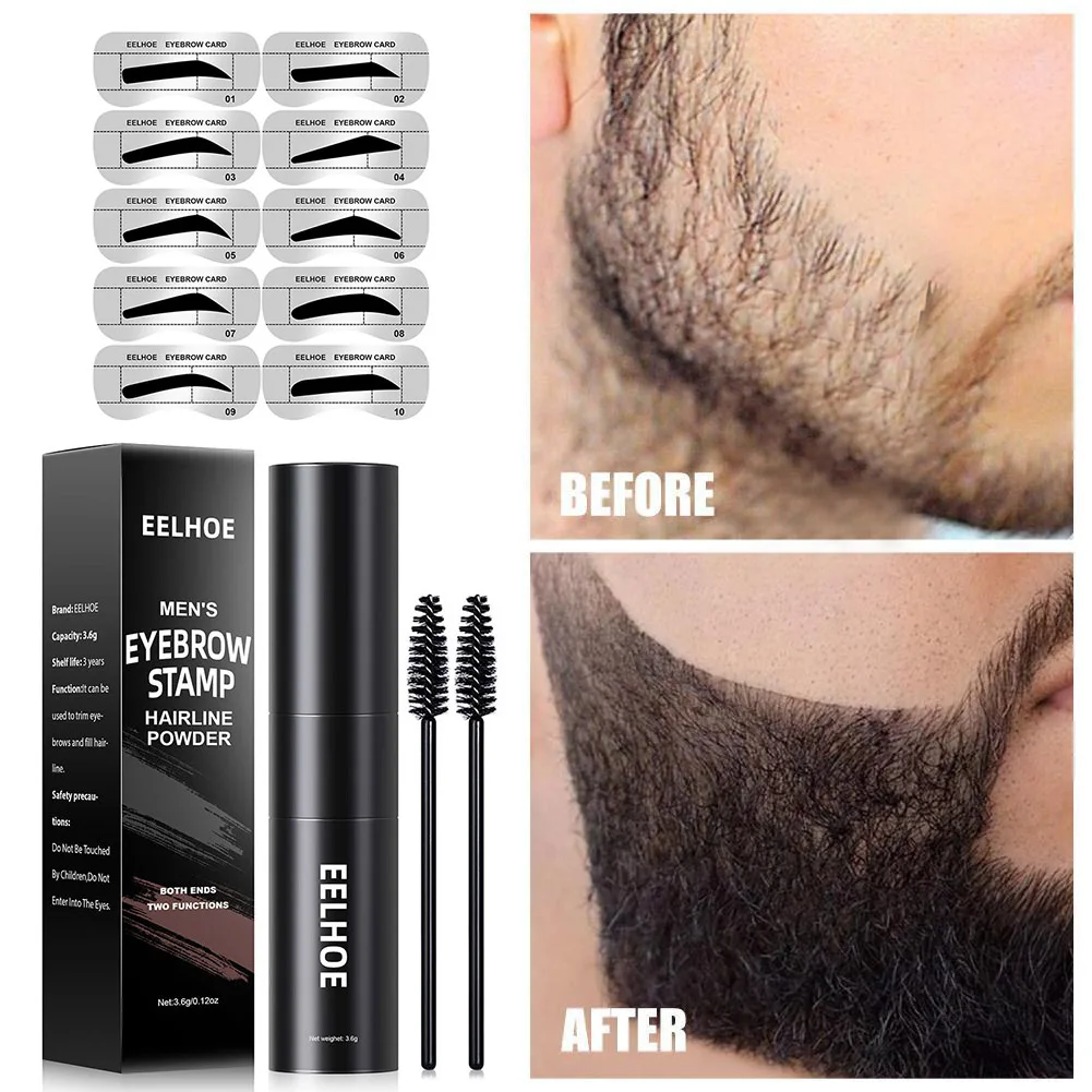 

Eyebrow Stamp and Stencils Kit for Men Double Head Brow Powder Stamp Beard Hairline Filling Powder Eyebrow Shaping Kits