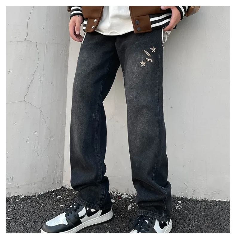 Pistol Jeans Baggy Men Men's Hip Hop Embroidery Graphic Pants Trendyol Fashion Man Y2k Streetwear Denim Trousers Harajuku Hose