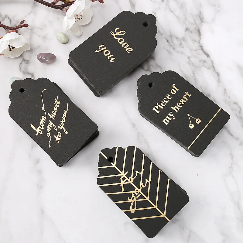 

50pcs/lot Black Foil Stamping Love You Hang Tag For Wedding Party Thank You Tag Gift Decor Custom Thank You Cards For Business