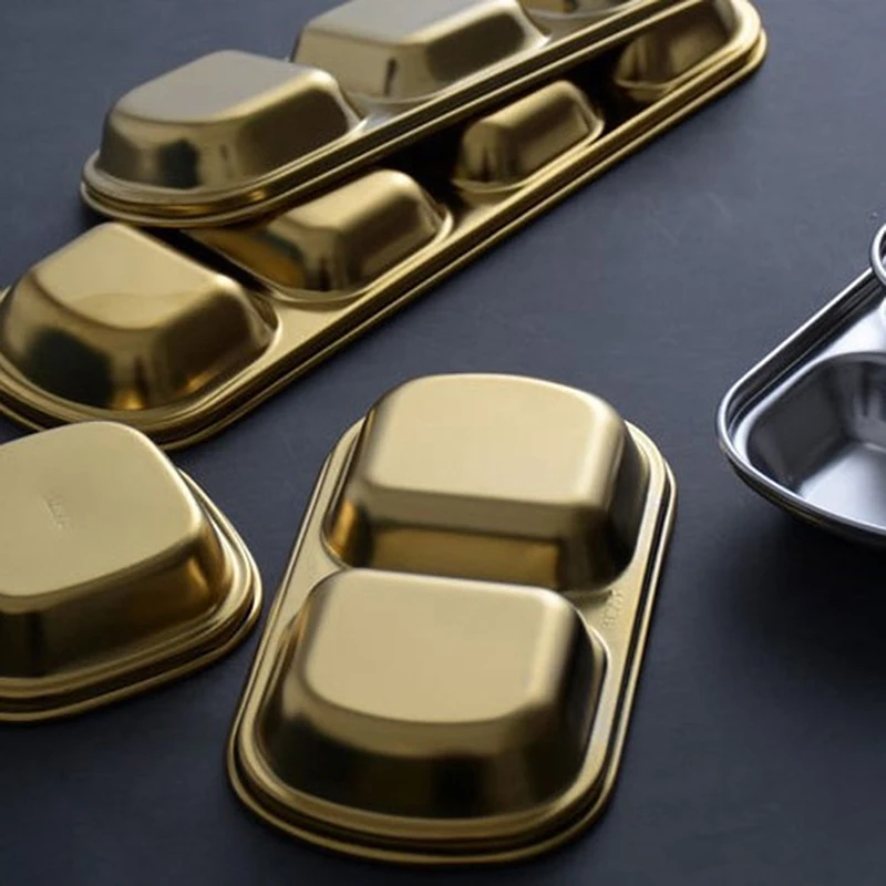 

Stainless Steel Gold Seasoning Dish Hot Pot Dipping Bowl Soy Sauce Dish Square Barbecue Snack Plate Kitchen Korean Condiment