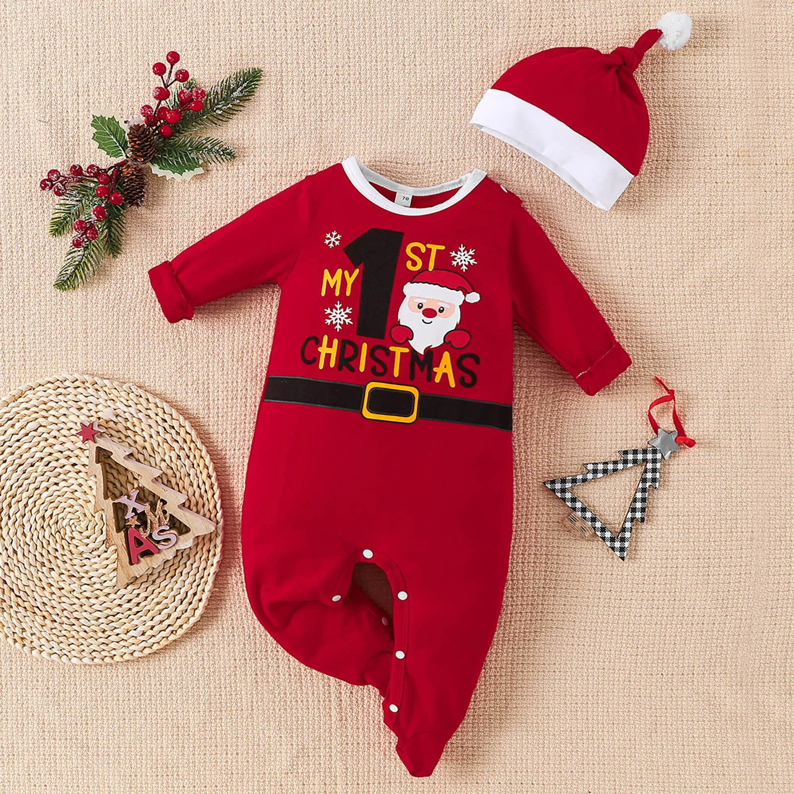 

Рождественский Комбинезон для маленьких мальчиков и девочек 0-24 мес. с рождественской шапкой, комбинезон для косплея с Сантой, мой первый новогодний костюм, Рождественская Одежда для новорожденных