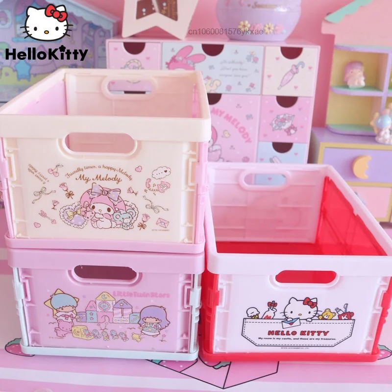 Sanrio Hello Kitty My Melody Desktop Plastic Organizer Box Y2k Cartoon pieghevole impilabile giocattolo intimo bagno cestino portaoggetti