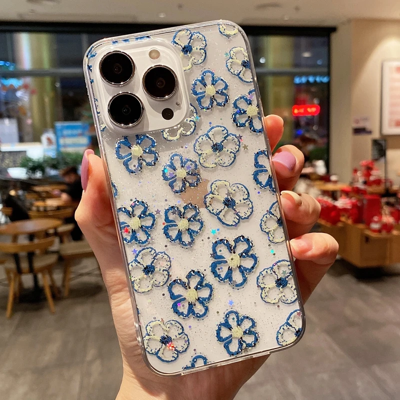 

Soft Transparent Flowers Phone Case For iphone 11 12 13 Pro Max XS X XR 7 8 Plus SE 2020 Bumper Back Cover
