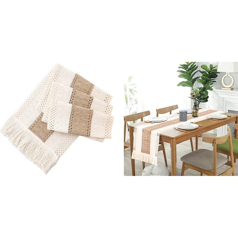

ABHU Farmhouse Boho Table Runner, Stitching Edge Handmade Crochet Bohemian Style, Suitable For Dining Table Decoration