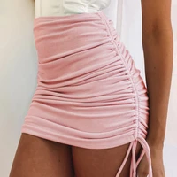 ruched bandage lace up mini skirt bodycon 2021 new summer autumn white sexy high waist party pencil ladies casual skirts shorts