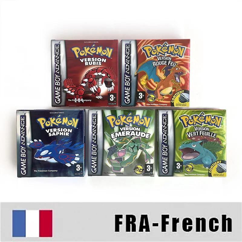 Фото Высококачественная многоязычная версия игры Pokemon GBA: Leafgreen, Sapphire, Emerald, Ruby, Fire Red в металлической голографической коробке. №5