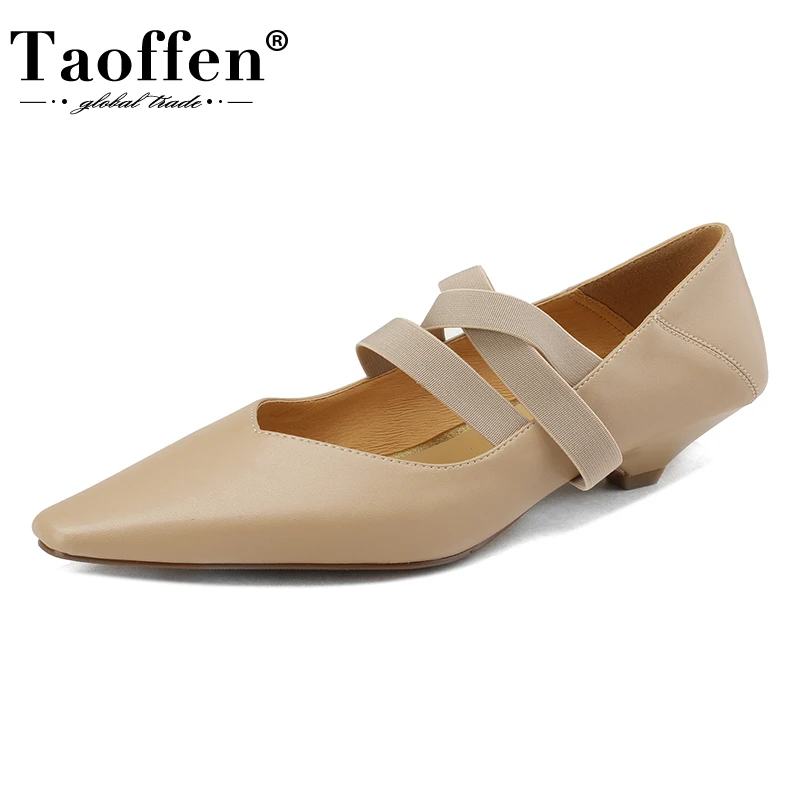 

Taoffen Большой размер 33-42 дамы квартиры подлинная кожа заостренный палец моде на низких каблуках ремни скольжения на балетной обуви случайные насосы