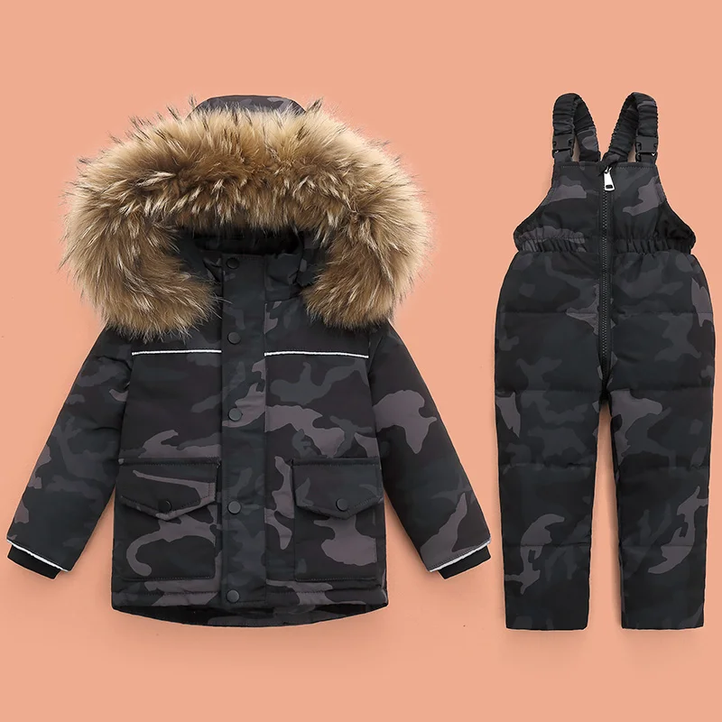 Baby Boy Parka Real Fur Girls Clothes Children Clothing Set Parka Real Fur Hooded Baby Overalls Winter Down Jacket Warm R104