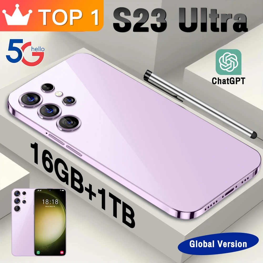 

S23 Ultra Smartphone Original 7.3 Inch 16GB+1TB Unlocked Mobile Phones 6800mAh 4G/5G Network Celular 48+72MP Android Cell Phone