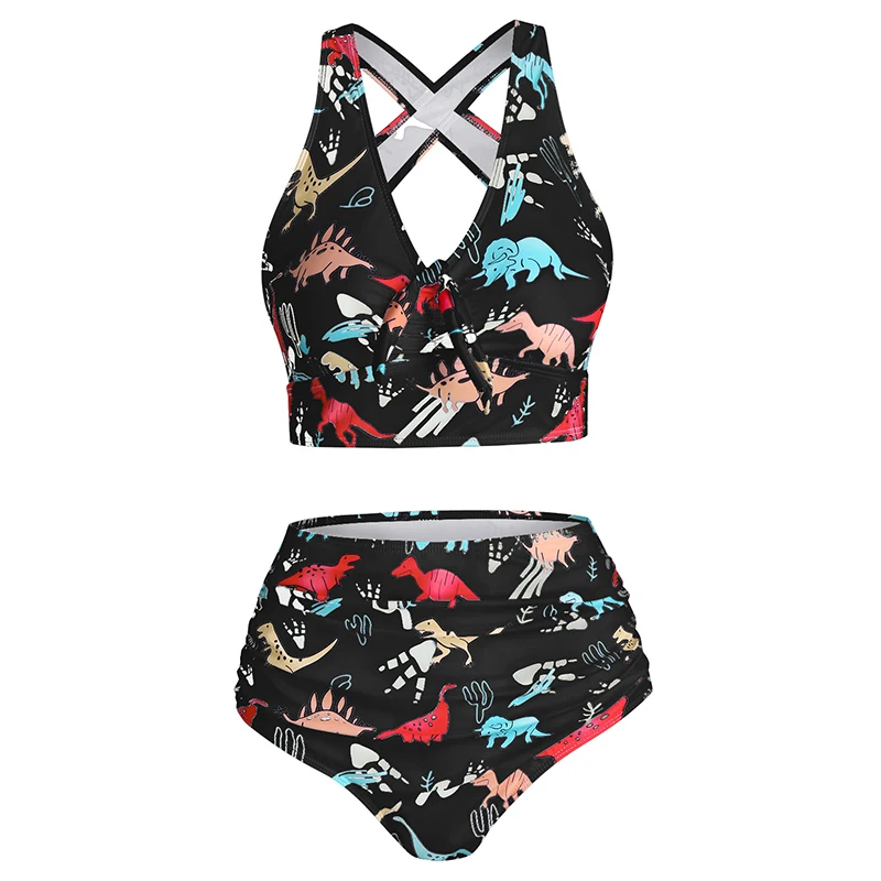 DRESSFO женский купальник-танкини с контролем живота купальный костюм принтом