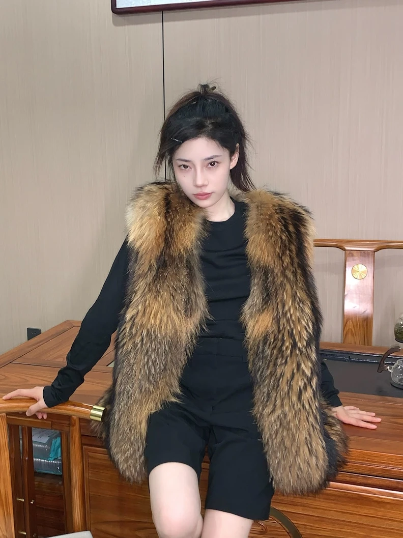 Fox fur whole leather vest women's mid-length coat winter warm fur coat real fur vest enlarge