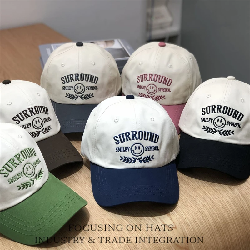 

Кепка в американском стиле для мужчин и женщин, мягкая бейсболка с вышитыми надписями, со смайликом, в стиле хип-хоп, Кепка для гольфа, грузов...