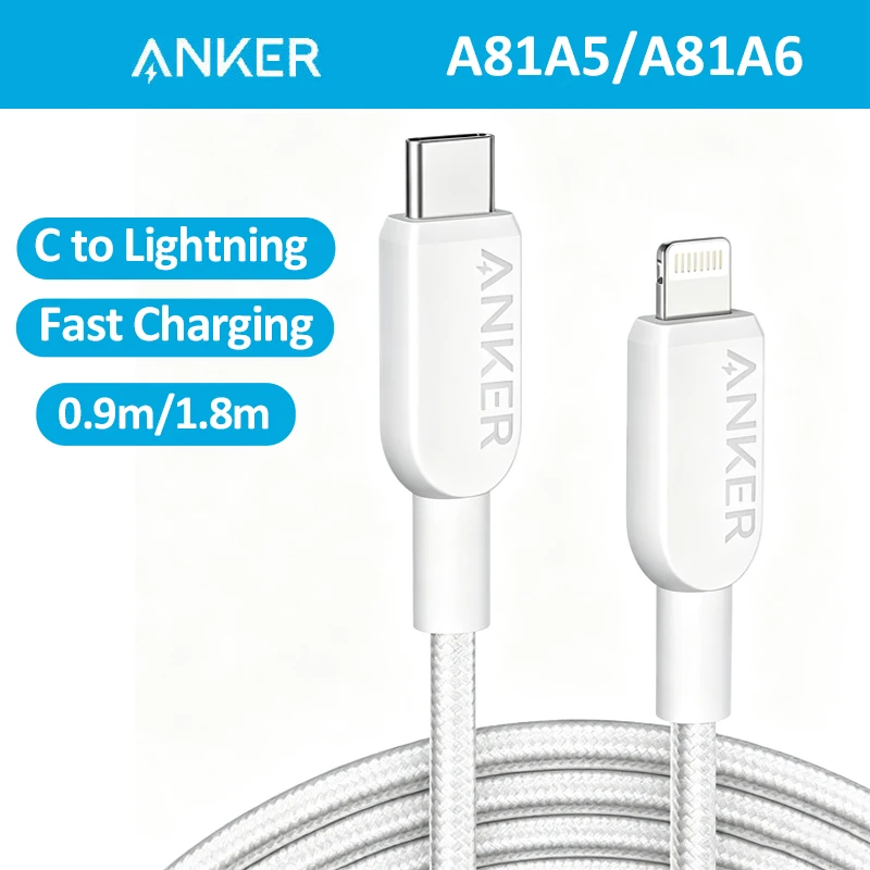 Фото Кабель Anker 310 USB C-Lightning, сертифицированный MFi, для iPhone 14, 13 серии, кабель для быстрой зарядки A81A5 A81A6 №1