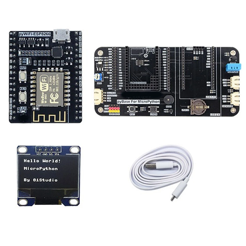 

PyWiFi-ESP8266 Development Board+PyBase+0.9 Inch OLED+USB Cable Micro-Python IOT Wireless WiFi Learning Development Kit