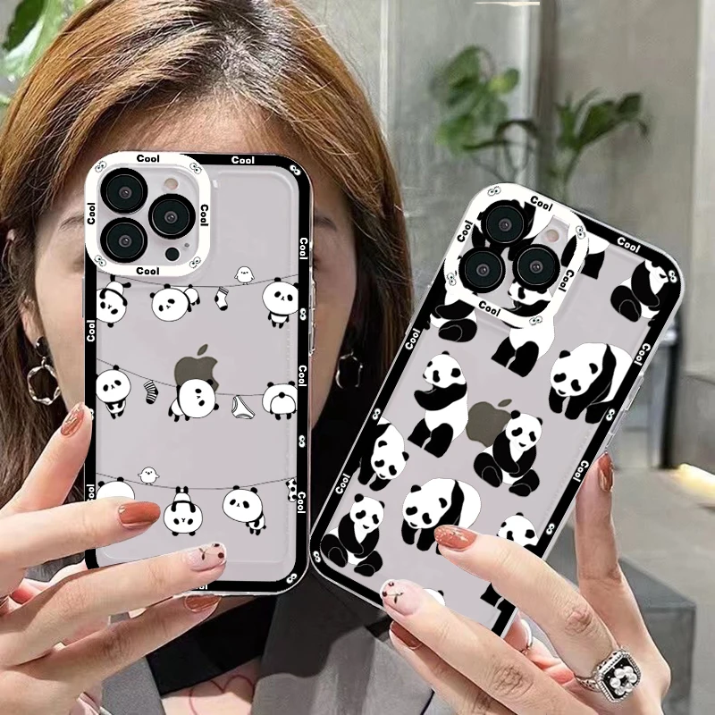 

Cute Panda Phone Case For IPhone 14 13 12 11 Pro Max Mini X Xs XR 6 7 8 Plus SE 2020 Transparent Case