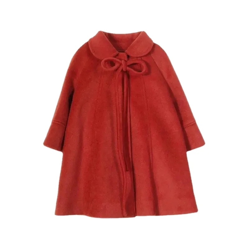 

Baby Girl Princess Christmas Woolen Jacket Warm Child Lapel Tweed Red Cloak Coat Spring Autumn Winter Baby Outwear Clothes 1-10Y